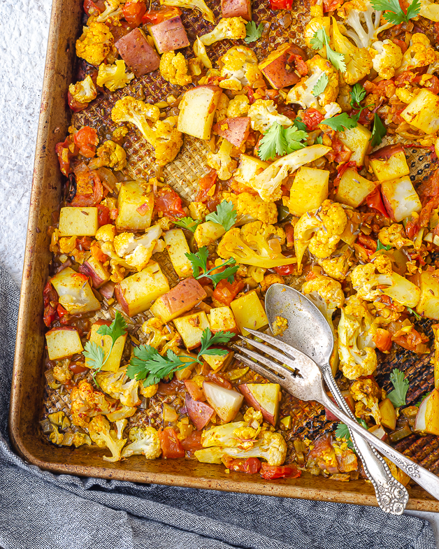 Sheet pan aloo gobi (potatoes and cauliflower) 