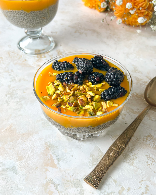 cardamom saffron mango chia pudding